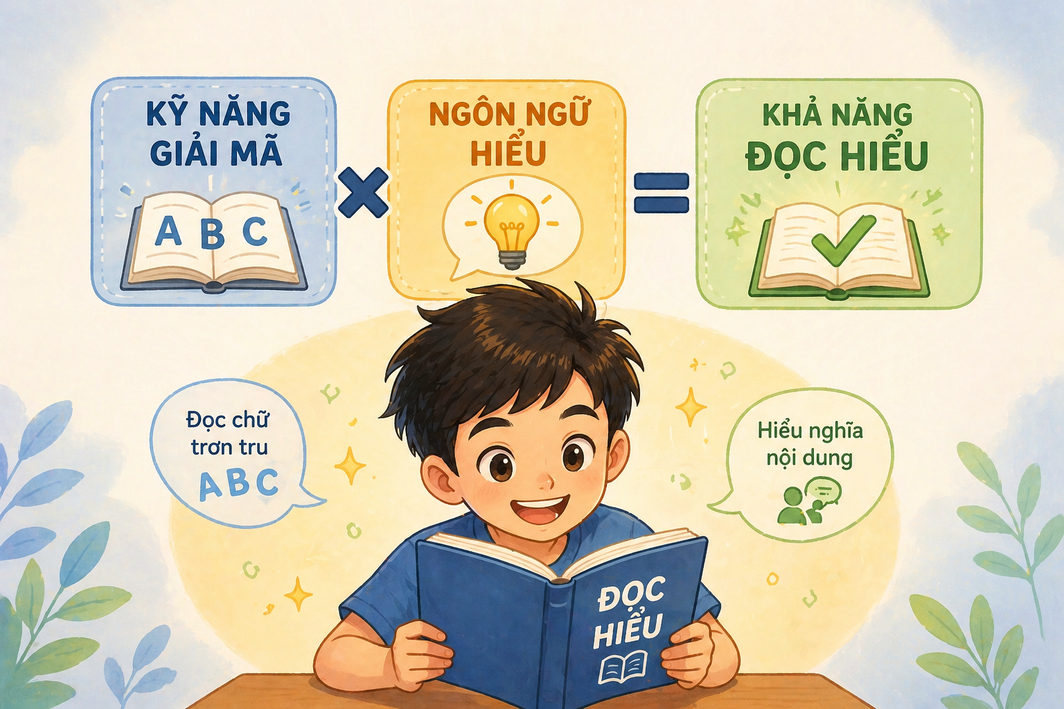 Kỹ năng giải mã × Ngôn ngữ hiểu = Khả năng đọc hiểu